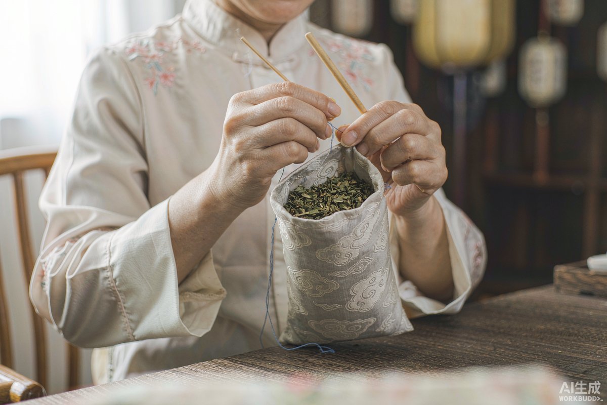 Stitching a sachet by hand