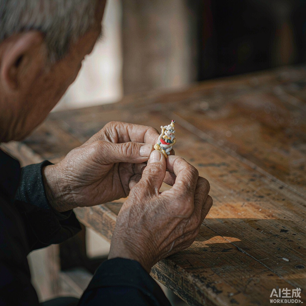 An artisan pinching a dough figure by hand