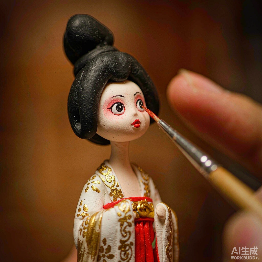 A fine brush dotting the eye of a dough figurine